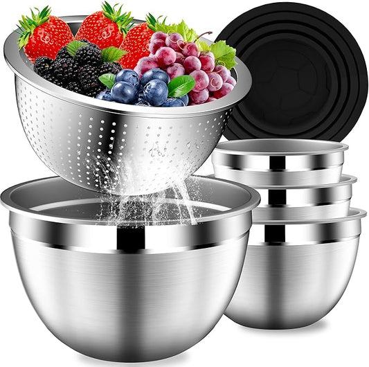 DUTZUN Mixing Bowls with Lids Set, Stainless Steel Mixing Bowls with Colander by DUTZUN