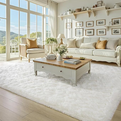 BENRON Fluffy Rugs for Living Room 5x8 Cream White, Washable Large Area Rugs by BENRON