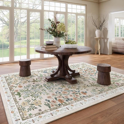 Machine Washable Rugs for Living Room: 8x10 Area Rugs for Bedroom Floral Non - Image 7