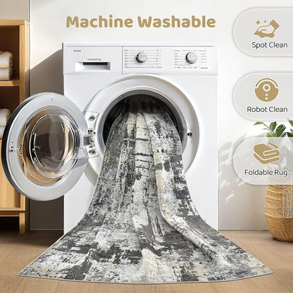 8x10 Area Rugs Living Room: Washable Large Abstract Modern Soft Rug Stain - Image 2