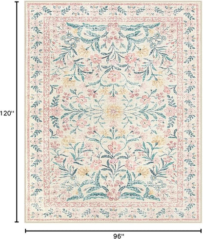 Wonnitar 8x10 Washbale Rugs for Living Room, Boho Pink Room Decor for Girls - Image 2