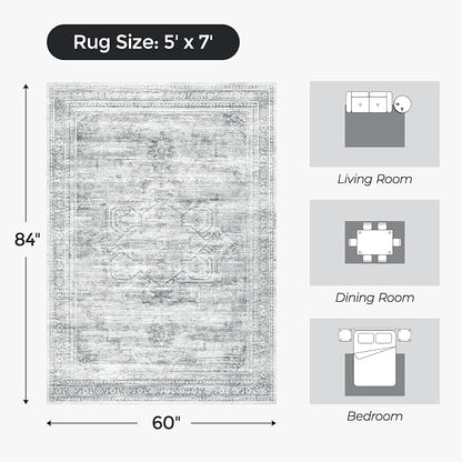 5x7 Washable Area Rugs for Living Room, Soft Faux Wool Carpets for Bedroom - Image 2