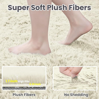 8x10 Area Rugs for Living Room Rug: Soft Fluffy Shag Cream White Rugs for - Image 5