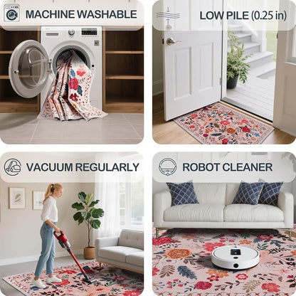 Washable Beige Red 2'6" x 10' Runners - Image 6