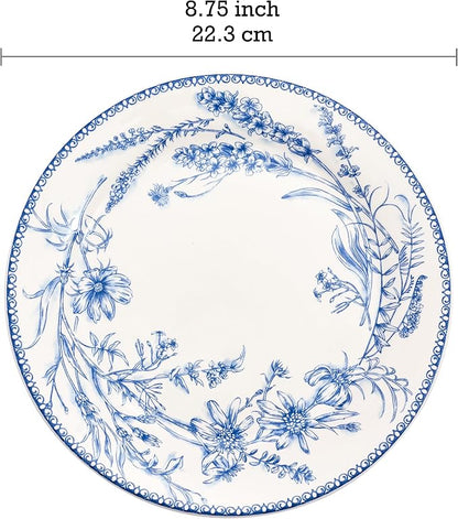 Bico Blue Garden Toile De Jouy Salad Plates Set of 4, 8.75 Inch Ceramic Dessert - Image 2