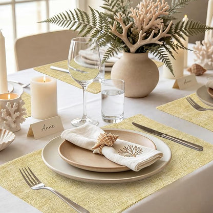 Faux Cotton Linen Placemats Set of 6, Cloth Washable Farmhouse Dining Table Mats - Image 7
