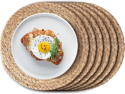 Aofmee 12 inch Round Woven Placemats Set of 6, Boho Rattan Place Mats, Natural by Aofmee