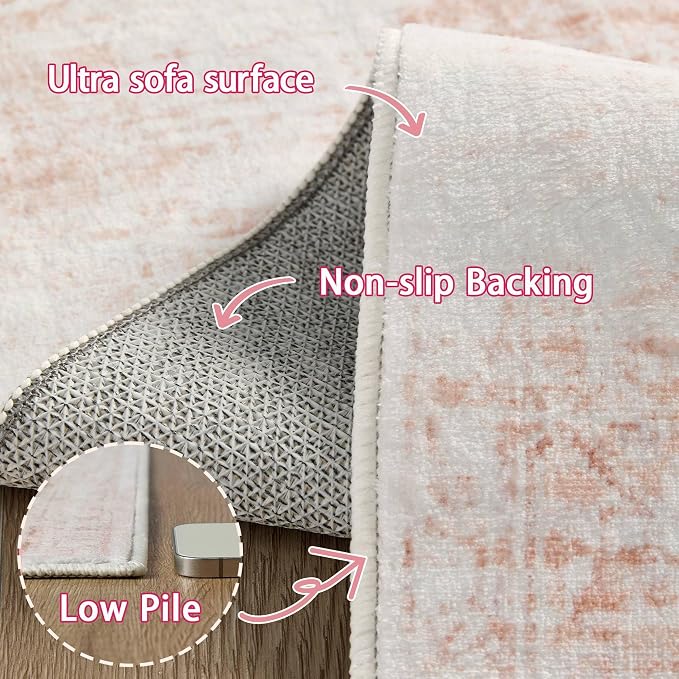 Latte&Fog Pink 8x10 Rugs for Living Room, Vintage Large Area Rugs for Girls - Image 8