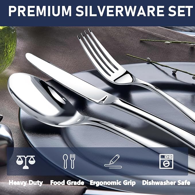 Heavy Duty Silverware Set for 8, Stainless Steel Flatware Cutlery Set | Heavy - Image 2