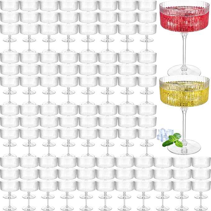 Jingmore 100 Pcs Ribbed Martini Glasses 10 oz Disposable Plastic Vintage Ribbed by Jingmore