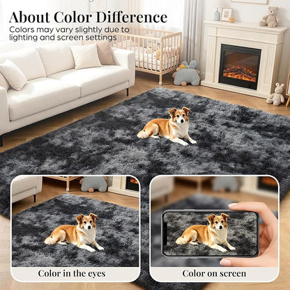 Area Rug for Living Room Bedroom: 5x7 Black Grey Soft Fluffy Shag Upgrade - Image 7