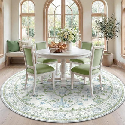 RELEANY Area Rugs Round 7ft Washable Non-Slip, Floral Vintage Distress by RELEANY