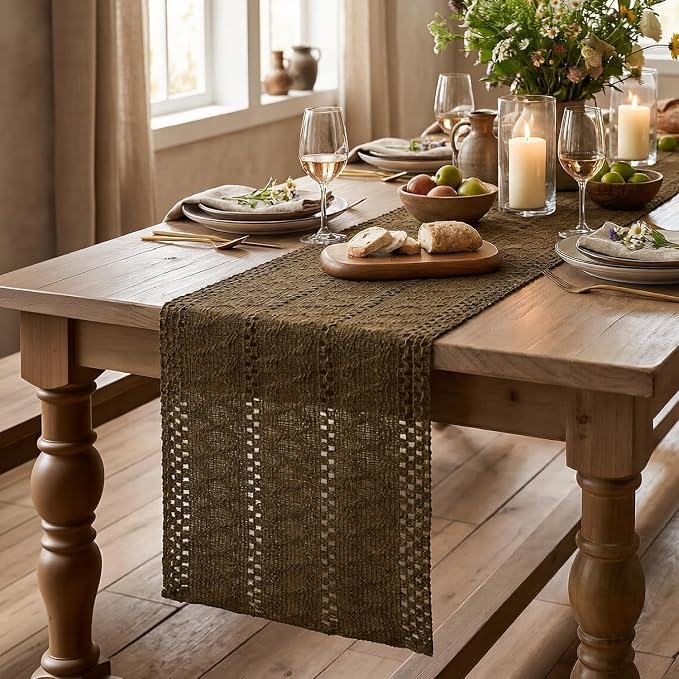 Artoid Mode Coffee Woven Farmhouse Hollow Table Runner 12x60 Inch | Holiday - Image 6