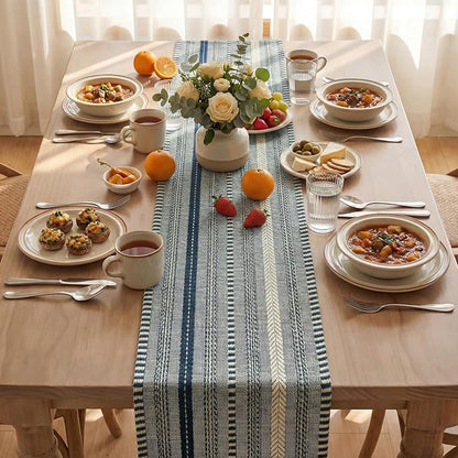 Artoid Mode Dark Blue Farmhouse Stripe Braided Table Runner 12x120 Inch | - Image 3