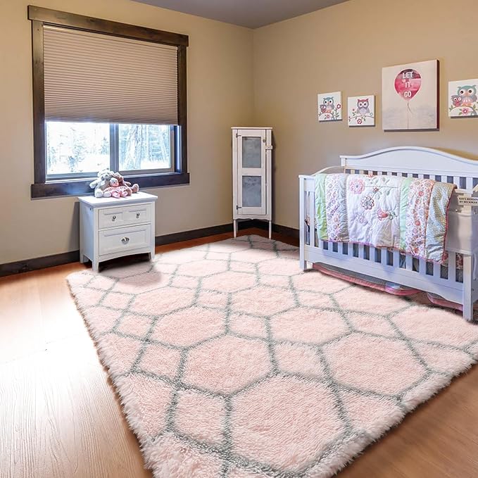 ONASAR 7x9 Area Rugs for Living Room Bedroom, Large Fluffy Pink and Grey Throw - Image 9