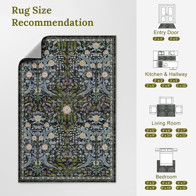AMTOVO 9x12 Washable Area Rugs for Living Room, Non-Slip&Non-Shedding Floral - Image 9