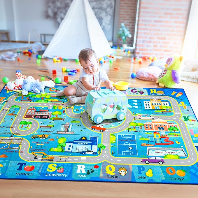 Chicrug 4x6 Car Road Area Rug for Kids Playroom Bedroom, Non Slip Low Pile - Image 4