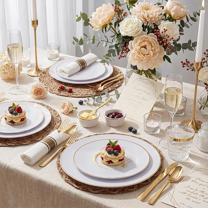KIRE 350 PCS White and Gold Plates - Image 6