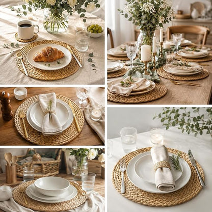 Set of 12 Round Woven Placemats, 13 Inch Rattan Chargers - Image 6