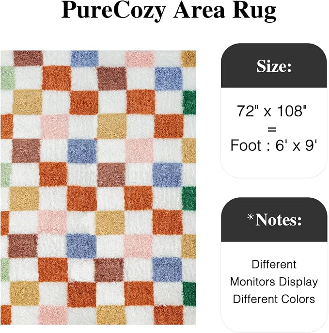 PureCozy Checkered Rug 6x9 for Living Room, Modern Neutral Shag Rug Washable - Image 3
