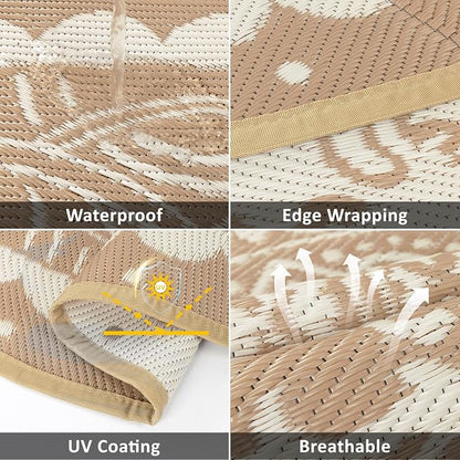 Pauwer Waterproof Outdoor Rug 6x9, Reversible Plastic Straw Patio Camping Rug - Image 3
