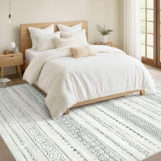 Nakagishi Green Rug Living Room 5x7: Washable Boho Large Neutral Farmhouse Soft - Image 5