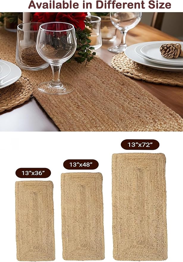 Pack of 1 Handwoven Rectangle Jute Braided Table Runner 13 x 48 Inch, 100% - Image 6