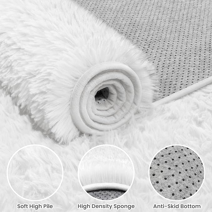 4x6 Area Rugs for Living Room Rug: Soft Fluffy Shag White Rugs for Bedroom - Image 5