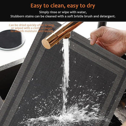 Black Gold Vinyl Placemats Set of 6, Heat Resistant Table Placemats | 18x12 - Image 5