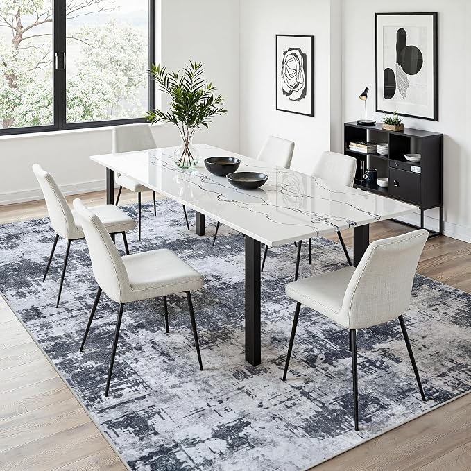 8x10 Area Rugs for Living Room Washable: Abstract Soft Thin Low Pile Black Rug - Image 9