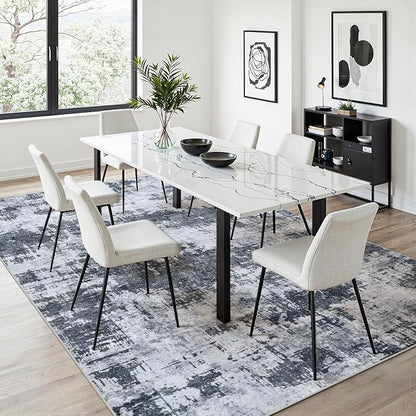 8x10 Area Rugs for Living Room Washable: Abstract Soft Thin Low Pile Black Rug - Image 9