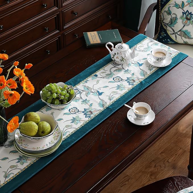 Patdrea Designer French Floral Velvet Table Runner, Decorative Runner - Image 8