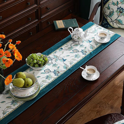 Patdrea Designer French Floral Velvet Table Runner, Decorative Runner - Image 7