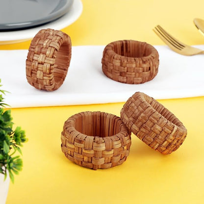 ALPHA Living HOME 6 Pcs Boho Rattan Woven Napkin Rings, Farmhouse Water - Image 3