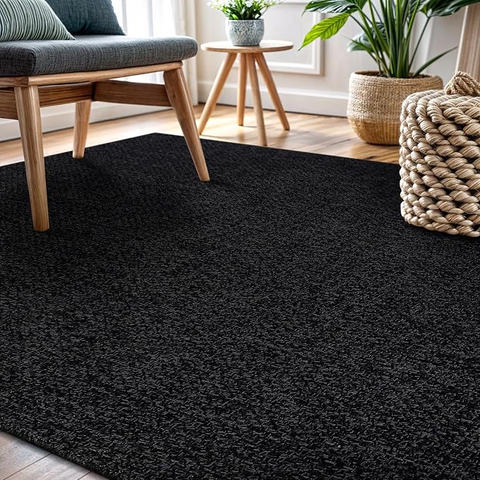 CAMILSON Easy Jute Rug 5x7, Indoor Outdoor Dark Gray Black Farmhouse Area Rugs - Image 8