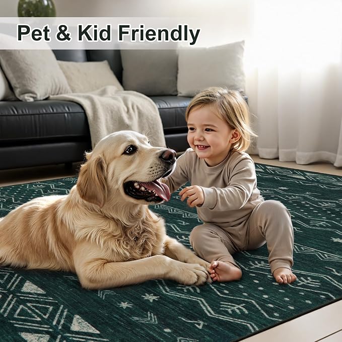 SERISSA 3x5 Area Rugs for Living Room, Washable Non-Slip Dark Green Small Boho - Image 6
