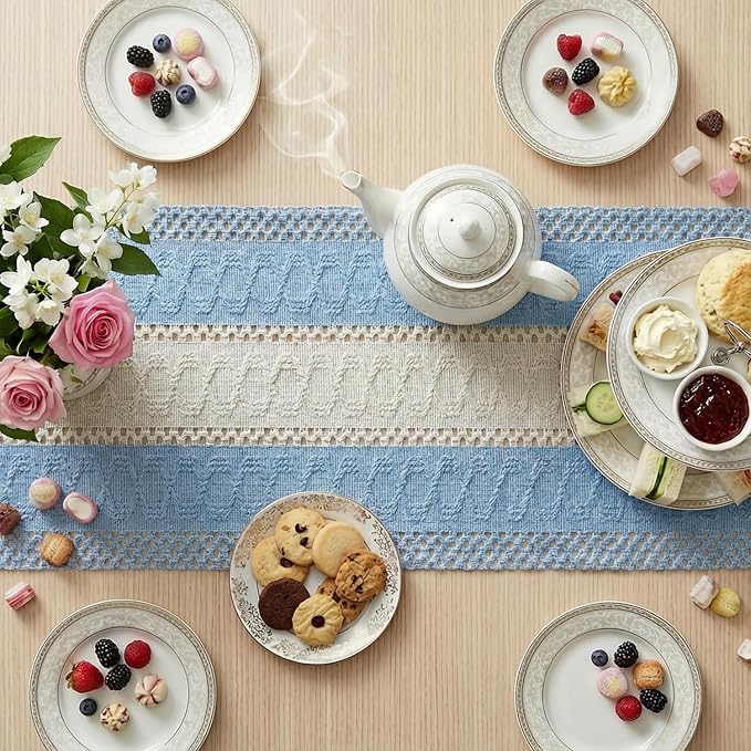 Artoid Mode Sky Blue Farmhouse Woven Table Runner 12x108 Inch | Holiday Rustic - Image 8