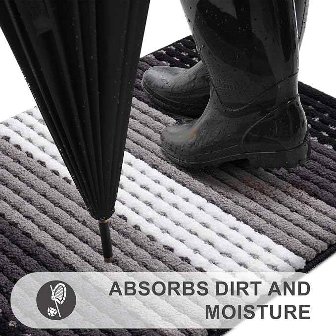 Kitinjoy Indoor Outdoor Door Mat, 40x32 Non-Slip Absorbent Dirt Trapper - Image 2