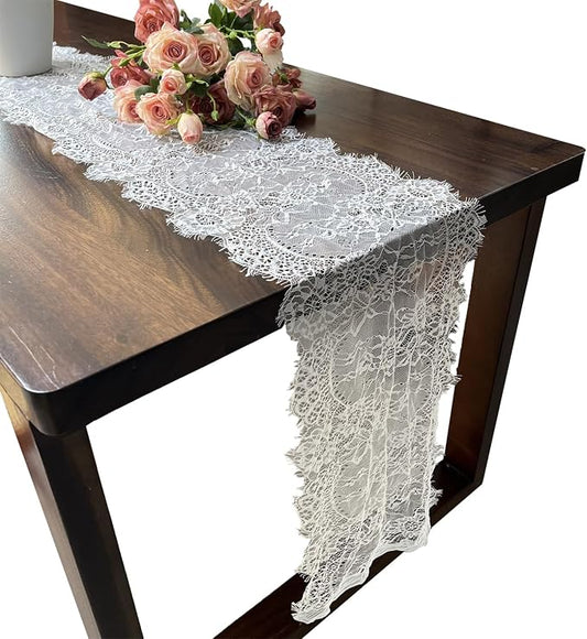 1 Pcs White Lace Table Runner 14 x 120 Inch Vintage Rustic Table Runner by Unknown