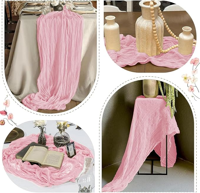 12 Pack Light Pink Cheesecloth Table Runner 17 x 108 Inch Gauze Table Runner - Image 6