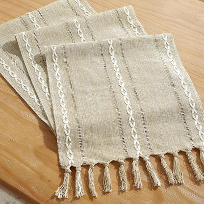Wracra Rustic Linen Table Runner, Coffee Table Runners 108 inches Long | Raised - Image 3