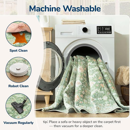 Lessymo Washable Area Rug for Living Room, 8x10 Light Green Large Rugs - Image 4