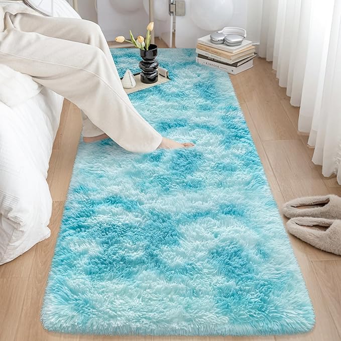Light Blue Fluffy Rug for Bedroom Living Room, 2x6 ft Soft Sky Blue Bedroom by TENNOLA