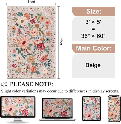 DUKINO 3x5 Area Rug, Floral Rugs - Image 2