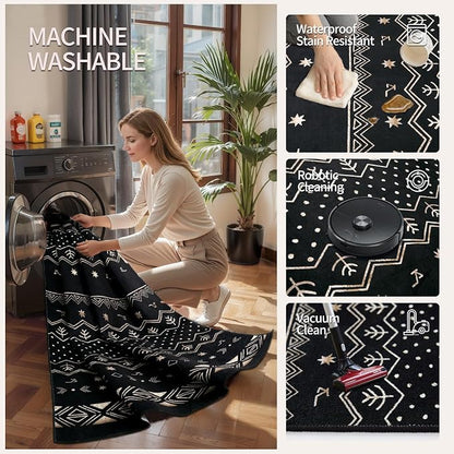 SERISSA 5x7 Area Rugs for Living Room, Washable Non-Slip Black Gold Grad Boho - Image 4
