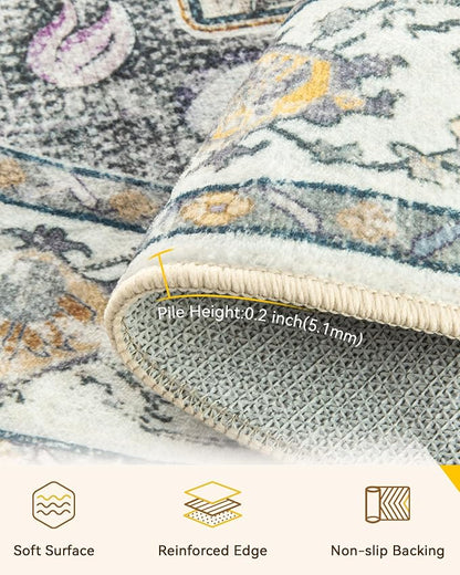 RELEANY Area Rugs Round 10ft Washable Non-Slip, Floral Vintage Distress - Image 4