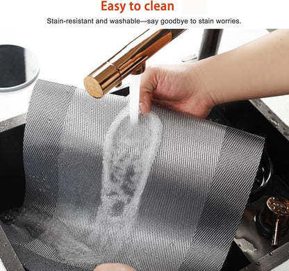 Placemats Set of 12, Vinyl Weave Silver Non Slip Table Mats | Heat Resistant - Image 4