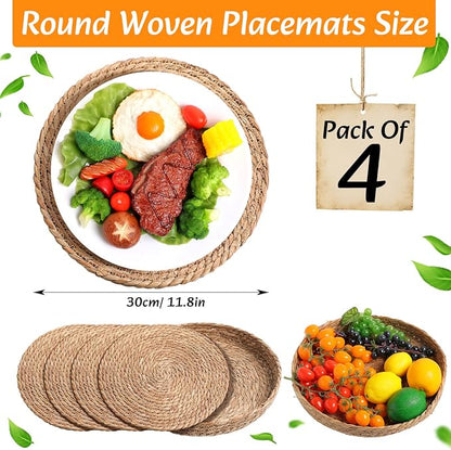 Boho Placemats 4/6/8 Set of Round Woven Placemat Macrame Style Bicolor - Image 2