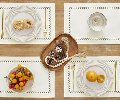 Farmhouse Burlap Hollow Placemats Set of 6, 12 x18 Inch Off White | Double Layer - Image 2