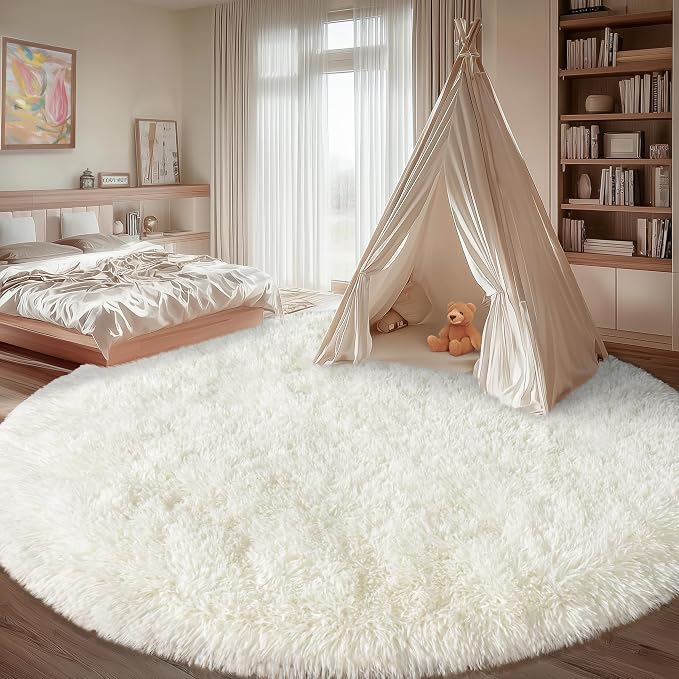 Round White Rug for Bedroom, 7 ft Circle Area Rugs for Living Room, Soft Large - Image 3